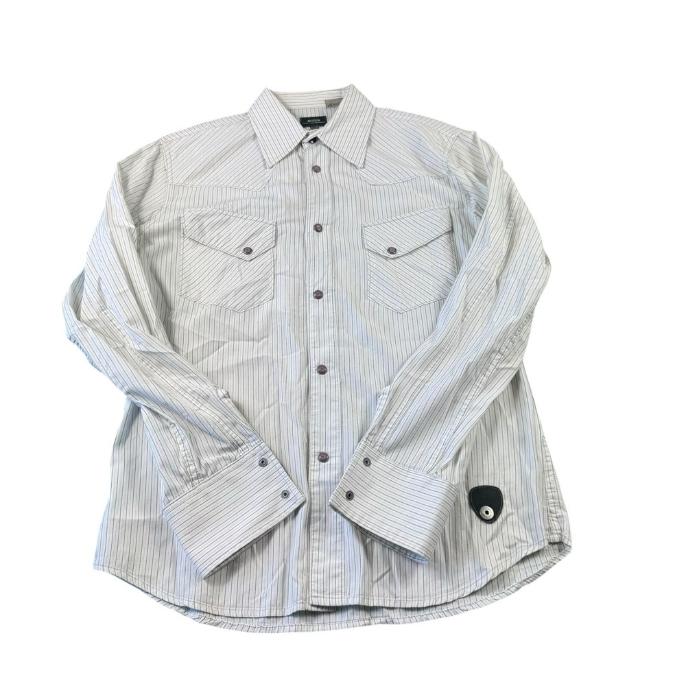 G-Star White Striped Men's Spellout Pearl snap Dual Pocket Shirt Size Large